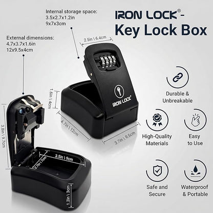Iron Lock® Key Lock Box Wall Mount – Medium Waterproof Heavy-Duty Metal Safe - Image 3