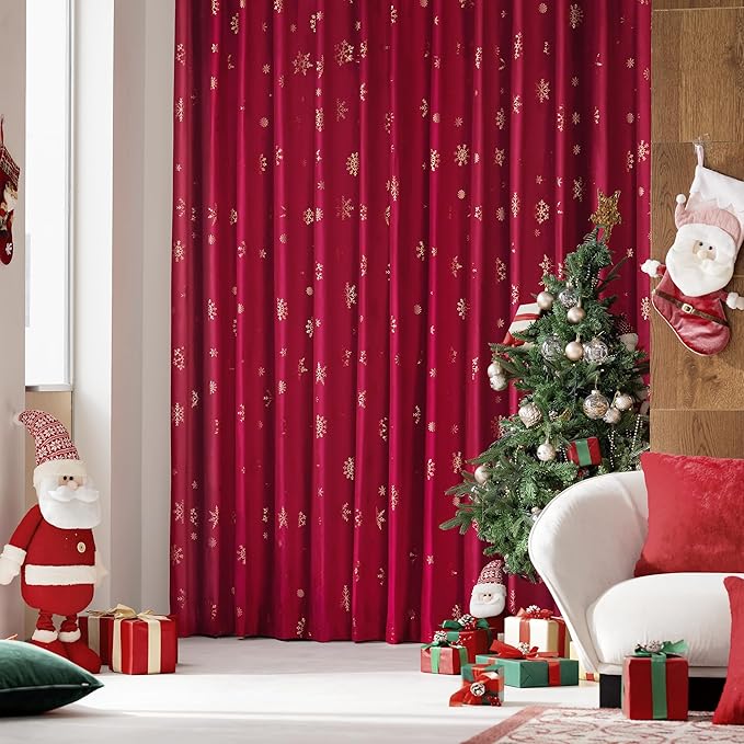 FMFUNCTEX Red Christmas Velvet Blackout Curtains - Image 8