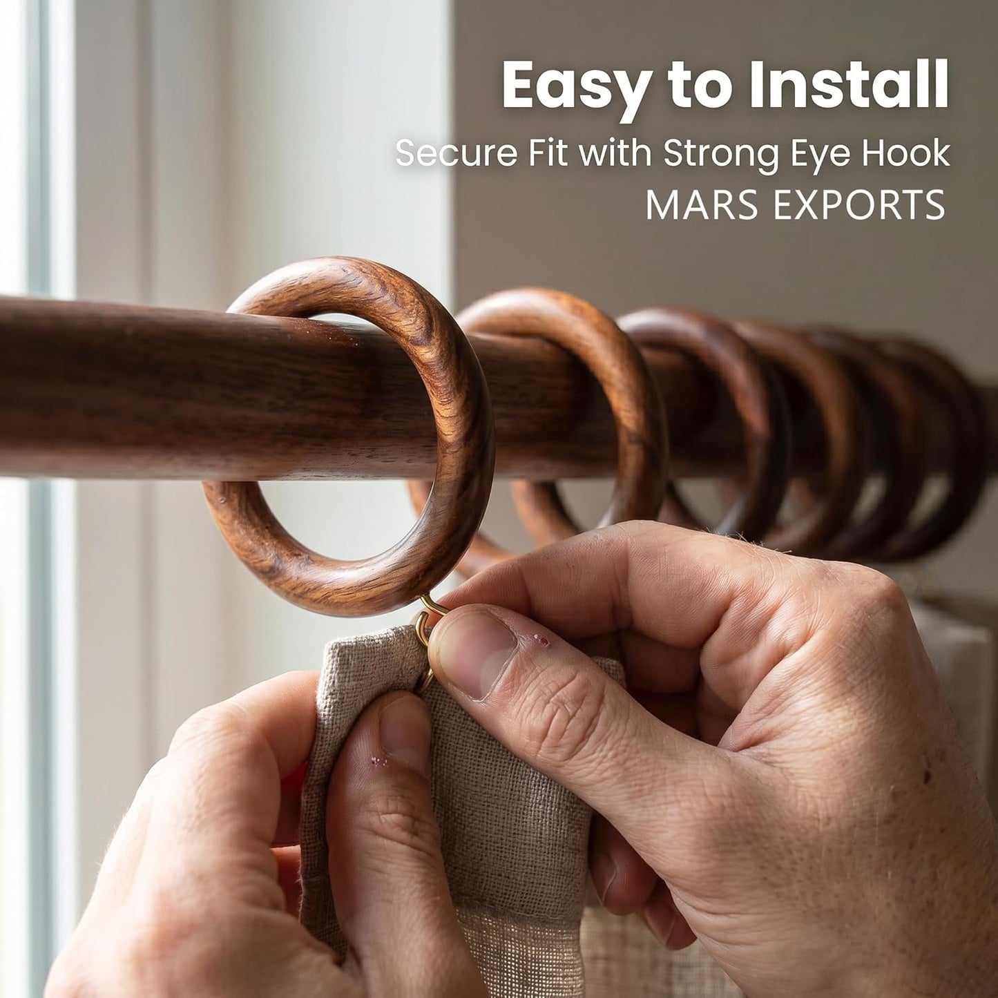 24 Pieces of 3 Inch Wooden Curtain Rod Rings, Drapery Rod Rings for 1.75-2 inch Rod Pole, Natural Rosewood (24, 2.2 INCH Inner Dia)