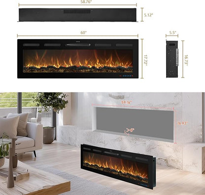 60 Inch WiFi-Enabled Recessed Electric Fireplace Inserts - Image 6