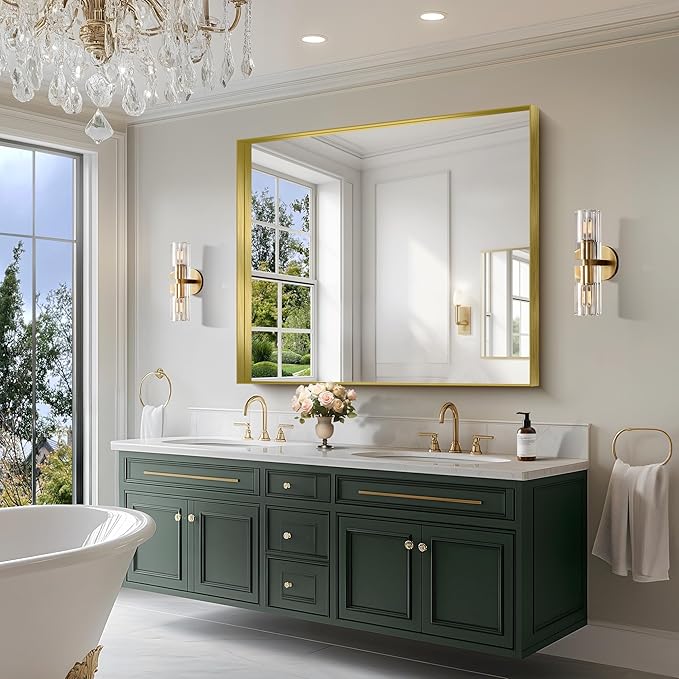 CIRCUMI Gold Bathroom Mirror, Brushed Finish, Tempered Glass, Large Mirror - Image 6