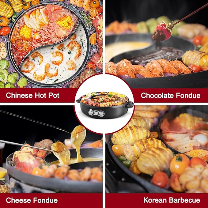 Food Party Hot Pot Electric Korean BBQ Grill 2 in 1 Hotpot Smokeless Indoor - Image 5