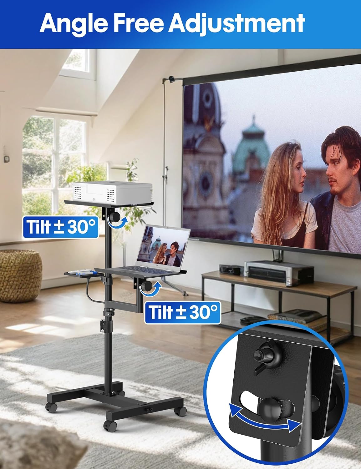 Projector Stand, 2-Shelf Laptop Tripod Stand with Adjustable Height