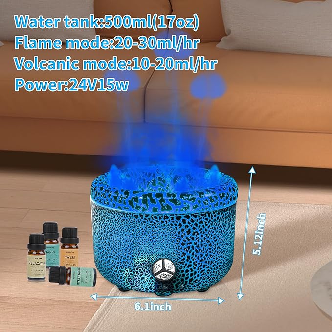BOHOFAM Essential Oil Diffuser 500ML, Volcano and Flame Diffuser/Humidifier 2 - Image 3