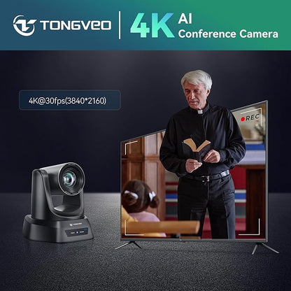 TONGVEO 4K AI PTZ Camera with Auto Tracking and 20X Optical Zoom, Conference - Image 3