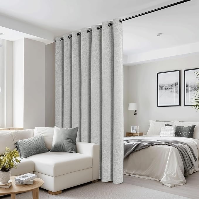 Beauoop Grey Floral Jacquard Blackout Curtains 84 Inches Long - Image 4