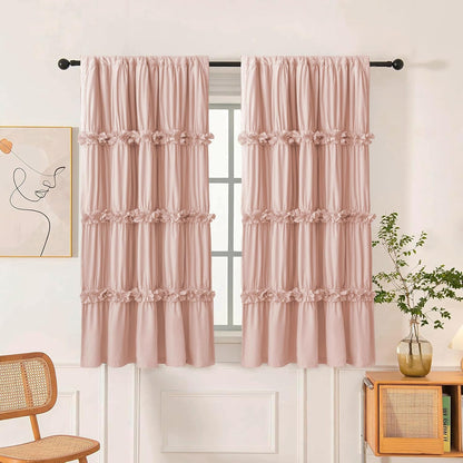 Thermal Insulated Window Curtains, 42" W x 63" L (Pair) | Ruched Blackout Window Treatments with 3 Rows of Butterfly Flowers, Rustic Rod Pocket Drapes for Room, Peach Pink (LQ-30)