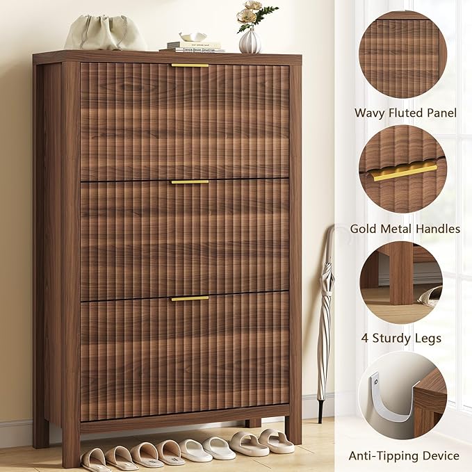 Shoe Cabinet Storage for Entryway, Fluted Shoe Cabinet - Image 6