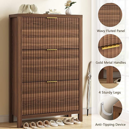 Shoe Cabinet Storage for Entryway, Fluted Shoe Cabinet - Image 6