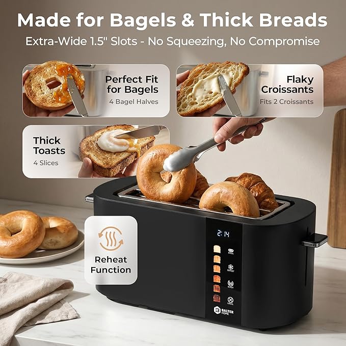 Toaster 4 Slice Wide Slot, Bagel Function, Long Slot, Stainless Steel, Touch - Image 3