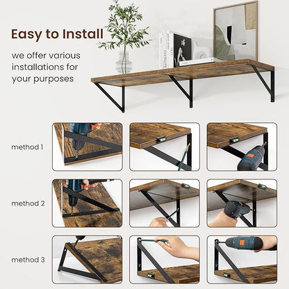 Axeman Deep Floating Shelves | 24 Inch Brown Wall Shelves Set of 2 | 10 Inch - Image 6