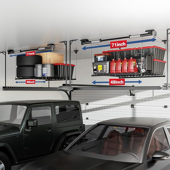 FLEXIMOUNTS Overhead Garage Storage Rack Lift, 4x4 Ft Heavy-Duty Garage Ceiling - Image 7