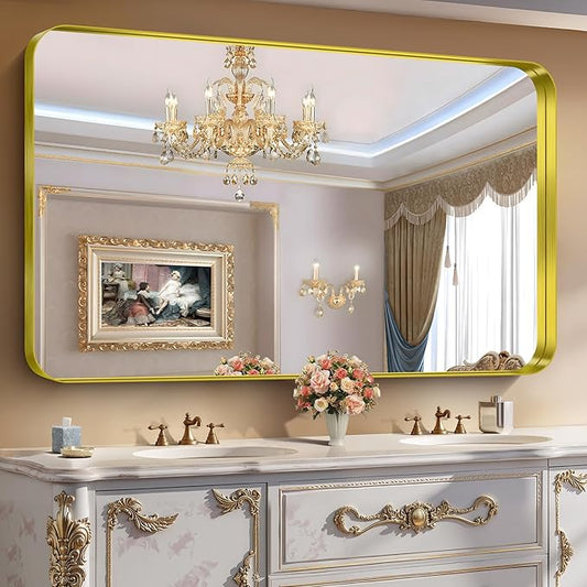 CIRCUMI Gold Bathroom Mirror, Rounded Corner, Tempered Glass, Large Mirror by CIRCUMIMirror