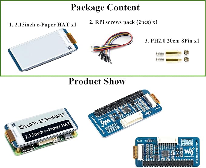 2.13inch E-Ink Display HAT V4 Version, Support Partial Refresh - Image 7