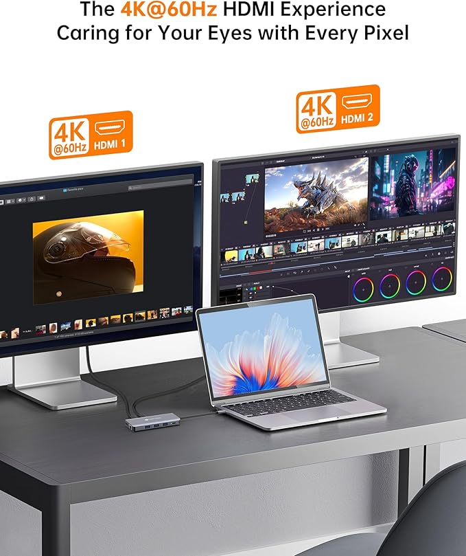 USB C Docking Station, NOVOO Triple Display Type C Hub Dual Monitor HDMI - Image 7
