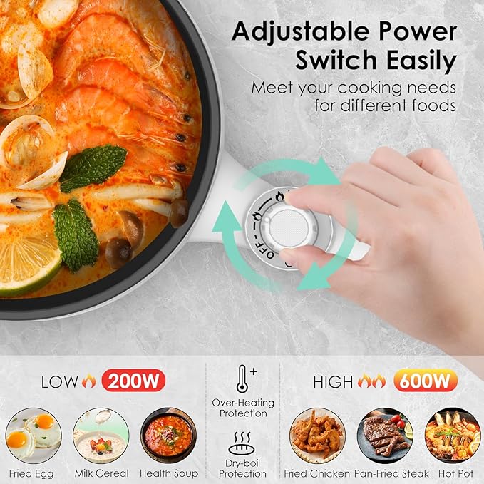 Audecook Hot Pot Electric, 1.7L Mini Electric Skillet Portable Nonstick Sauté - Image 3
