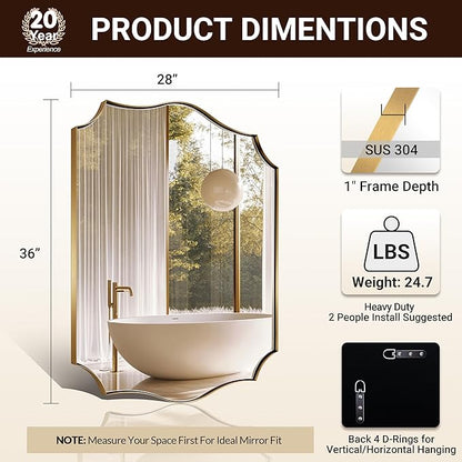 ANDY STAR Bathroom Mirror, 28x36 Inch Brushed Gold Vanity Mirror, Stainless - Image 2