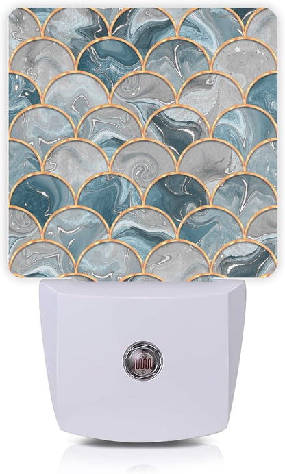 Smoaffly Mermaid Fish Scales Marble Night Light Plug-in LED Nightlights Auto by Smoaffly