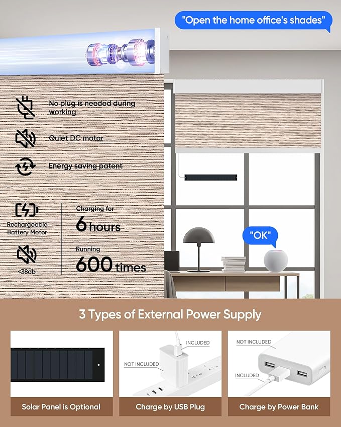 Kincmo Motorized Blinds with Remote, 100% Blackout Motorized Roller Shades Work - Image 5