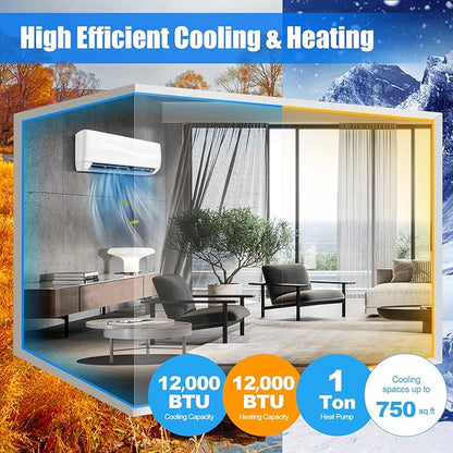 RELAX4LIFE Mini Split Ac/Heating System, 12000 BTU Ductless Mini Split Air - Image 3