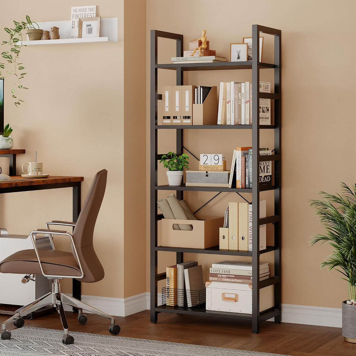 DUMOS 5-Tier Bookshelf, Modern Tall Bookcase Book Shelf Storage Organizer