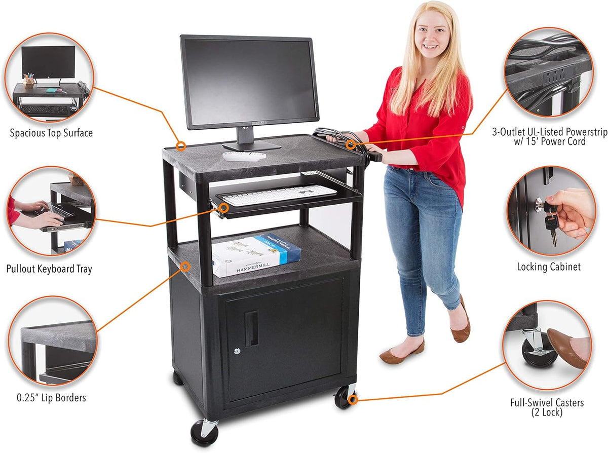 Stand Steady Line Leader SS-LP Plastic AV Cart with Keyboard Tray and Locking...