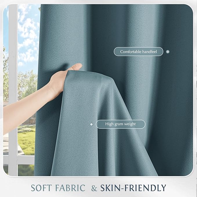 Beauoop Dusty Blue 100% Blackout Curtains 63 Inch Long 2 Panels - Image 7