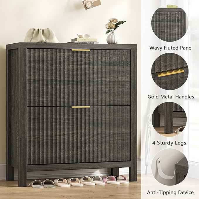 Shoe Cabinet Storage for Entryway, Fluted Shoe Cabinet - Image 6