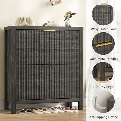 Shoe Cabinet Storage for Entryway, Fluted Shoe Cabinet - Image 6