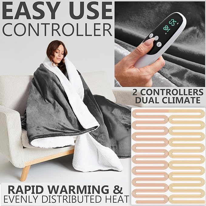 Heated Blanket Electric Luxurious Fleece King Blanket, 9 Heat Settings & 12H - Image 3