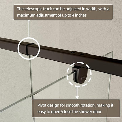 44-48" W x 71" H Pivot Shower Door, Pivot Semi-Frameless Swing Glass Shower Door - Image 3