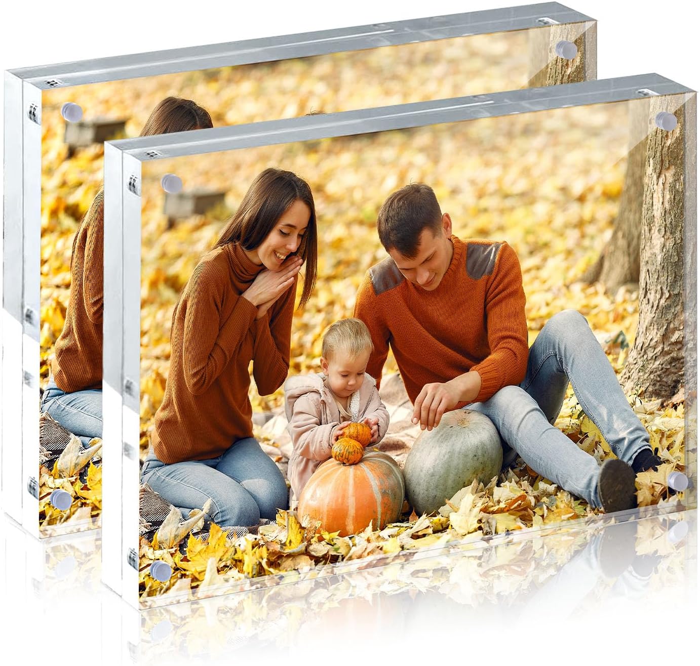 5x7 Acrylic Frames 2 Pack, Double Sided Magnetic Frames | Frameless Clear Photo Frames, Desktop Pictures Display