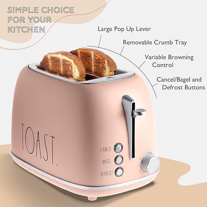 Rae Dunn Retro Rounded Bread Toaster, 2 Slice Stainless Steel Toaster - Image 3