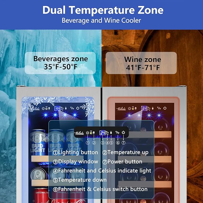 Wine and Beverage Refrigerator, 24 Inch Dual Zone Wine Beverage Cooler - Image 3