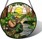 DASTOLL Stained Glass Window Hanging, Frog Playing Guitar Suncatcher Diamond by DASTOLL