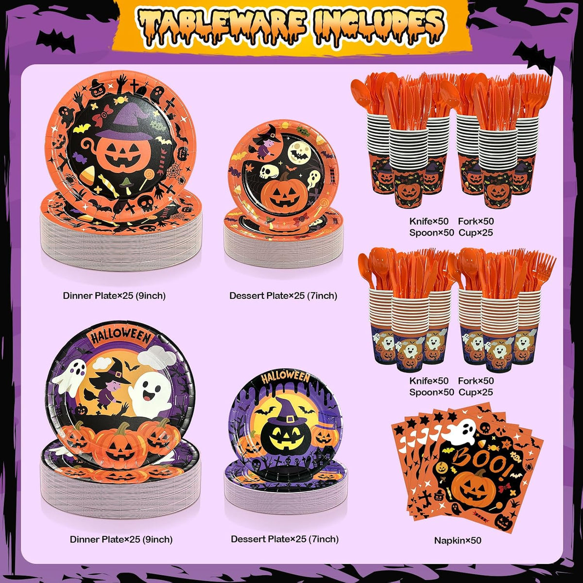 UJoyant 350 PCS Halloween Plates and Napkins Sets, Halloween Party Supplies I...