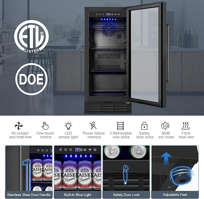 Beverage Refrigerator Cooler, 15 Inch 130 Cans Under Counter Refrigerator Beer - Image 7