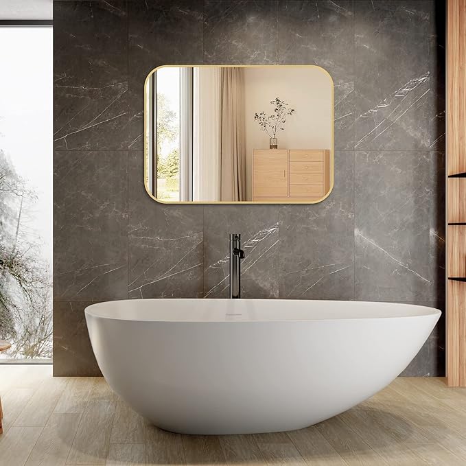 24x36 Inch Gold Bathroom Mirror, Brushed Gold Metal Framed Rectangular Mirror - Image 9
