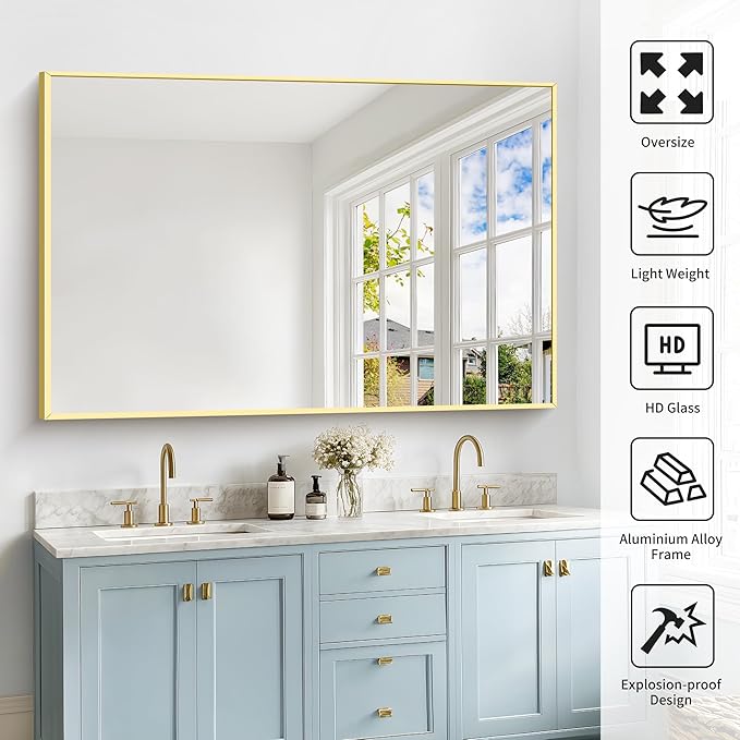 40x60inch Gold Bathroom Mirror, Large Rectangular Wall Mirrors - Image 6