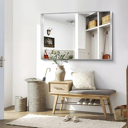 CIRCUMI Silver Bathroom Mirror, Brushed Finish, Tempered Glass, Large Mirror - Image 5