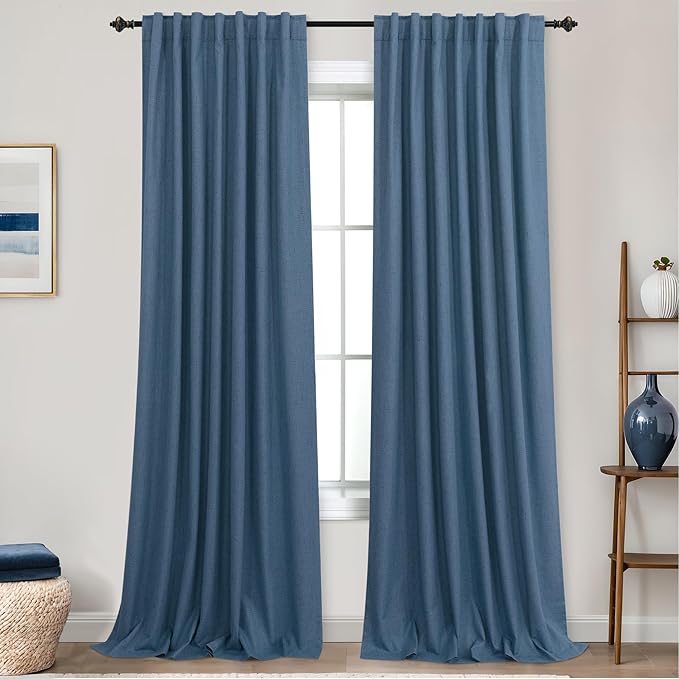KOUFALL 108 Inch Curtains Blackout 9FT Long Black Out Linen Denim Slate Blue - Image 9