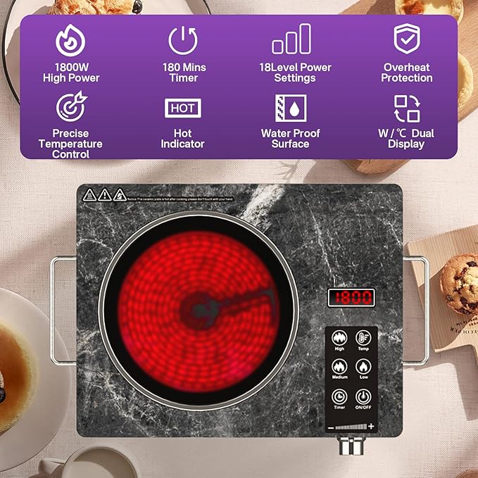 Portable Electric Stove 1800W, Single Burner Ceramic Hot Plate - Image 4