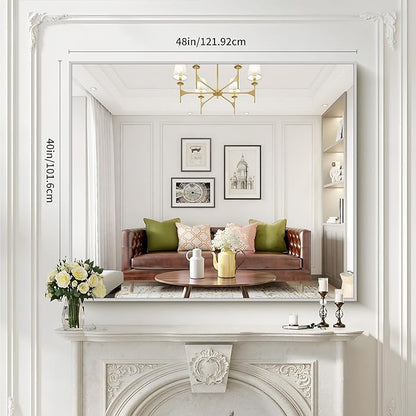 40x48inch Silver Bathroom Mirror, Large Rectangular Wall Mirrors - Image 7