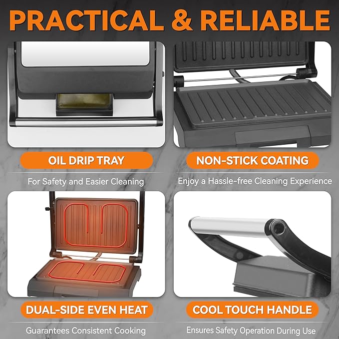 Baker's Friend 2 Slices of Mini Panini Press Electric Grill, Panini Grill Press - Image 3