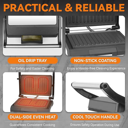 Baker's Friend 2 Slices of Mini Panini Press Electric Grill, Panini Grill Press - Image 3