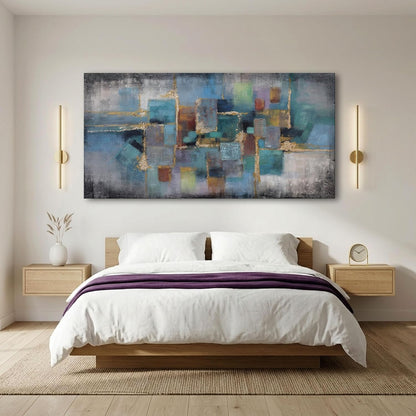 Blue and Gold Abstract Canvas Wall Art - Modern Framed Pictures for Living Room, Bedroom, Office - Large Black Framed Wall Decor - Large Extra Contemporary Artwork for Walls 29×58IN