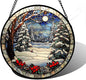 DASTOLL Stained Glass Window Hanging Christmas Tree Winter Snow Night Scenery by DASTOLL
