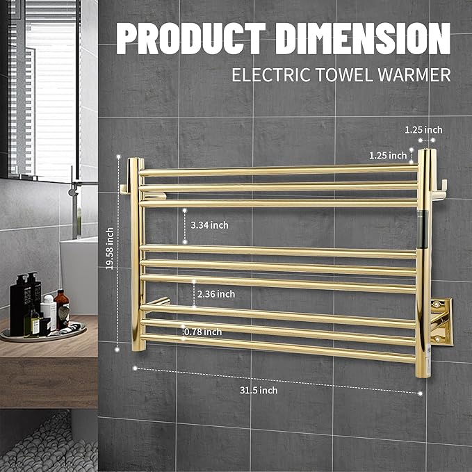 K&KALONZO Towel Warmer for Bathroom, Wall-Mounted 9-Bar Heated Towel Rack - Image 5