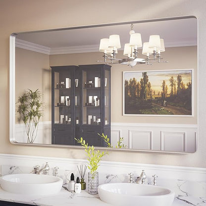 ISKM Large Mirror for Bathroom, 60 x 36 Inch Rectangle Silver Metal Framed Wall by ISKM-IStillKeepMovin