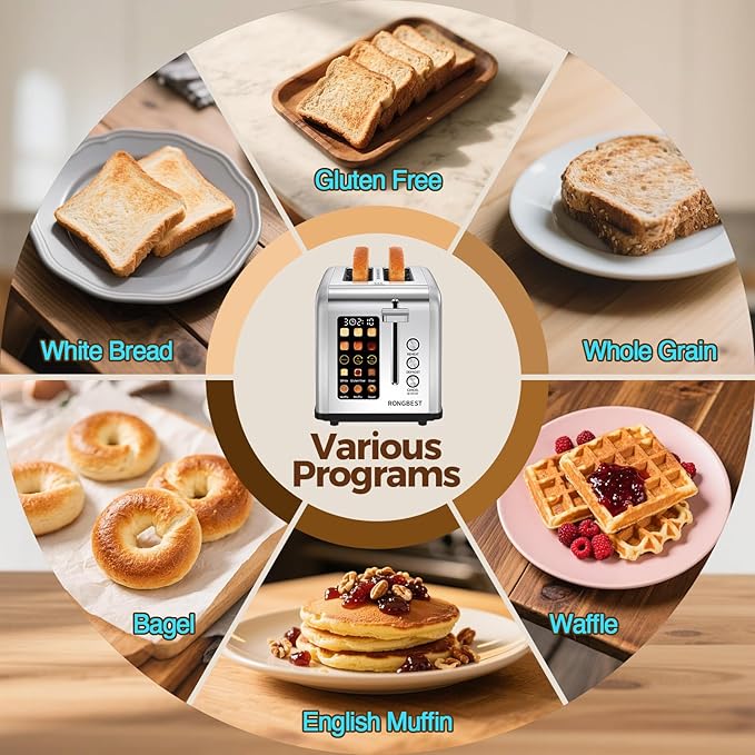 2 Slice Easy Touch Screen Toaster, Stainless Steel Toaster - Image 5